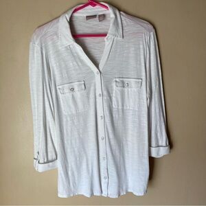 Chico's White Collared Henley Button Down Shirt